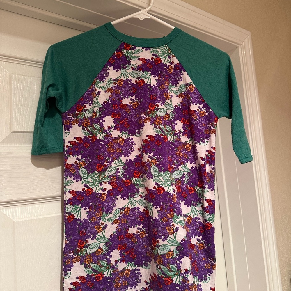 LuLaRoe Green and Purple Floral Top